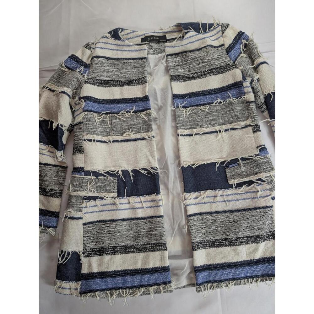 Zara Basic Fringed Textured Patchwork Blazer Jack… - image 2